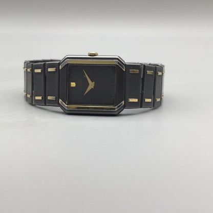 1975 - Women Vintage Seiko Watch 18mm Black Gold Two Tone 2C20-5630 New Battery 6.25"- Quartz