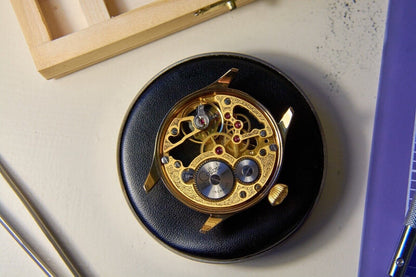 Unique 40mm Skeleton gold watch with vintage Colibri Unitas 6498 pocketwatch movement