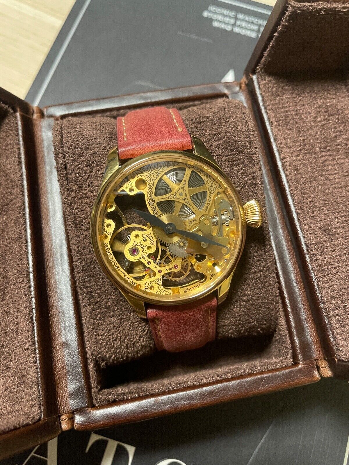 Unique 40mm Skeleton gold watch with vintage Colibri Unitas 6498 pocketwatch movement