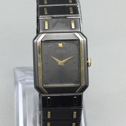 1975 - Women Vintage Seiko Watch 18mm Black Gold Two Tone 2C20-5630 New Battery 6.25"- Quartz